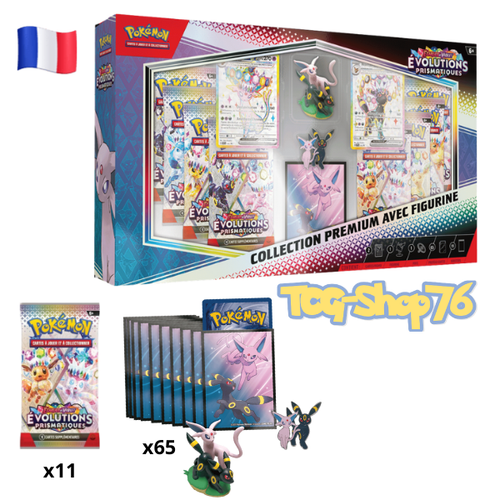 Collection Premium avec Figurine – Évolutions Prismatiques (FR) — EV9 — 11 boosters + 2 promos +  1 pin — Neuf & scellé
