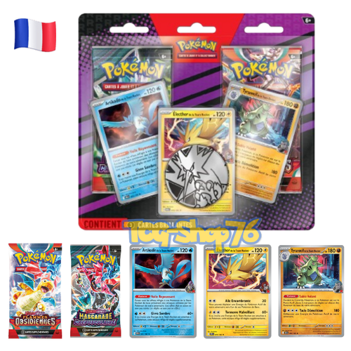 Duo Pack Pokémon (FR) — Flammes Obsidiennes + Mascarade Crépusculaire — 3 cartes brillantes + jeton — Neuf & scellé