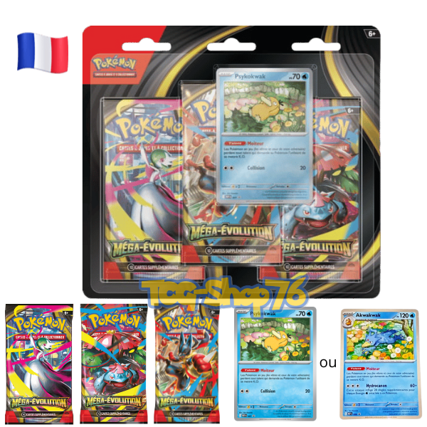Tripack Pokémon Méga-Évolution (FR) — ME1 — 3 boosters + carte promo — Sous blister — Neuf & scellé