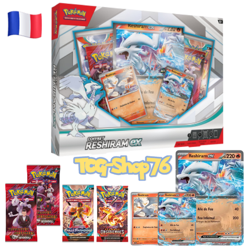 Coffret Pokémon Réshiram ex (FR) — 4 boosters + carte Jumbo — Neuf & scellé