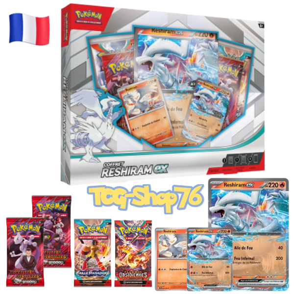 Coffret Pokémon Réshiram ex (FR) — 4 boosters + carte Jumbo — Neuf & scellé