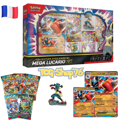 Collection avec Figurine - Méga-Lucario EX (FR) — 5 boosters + carte Jumbo — Neuf & scellé