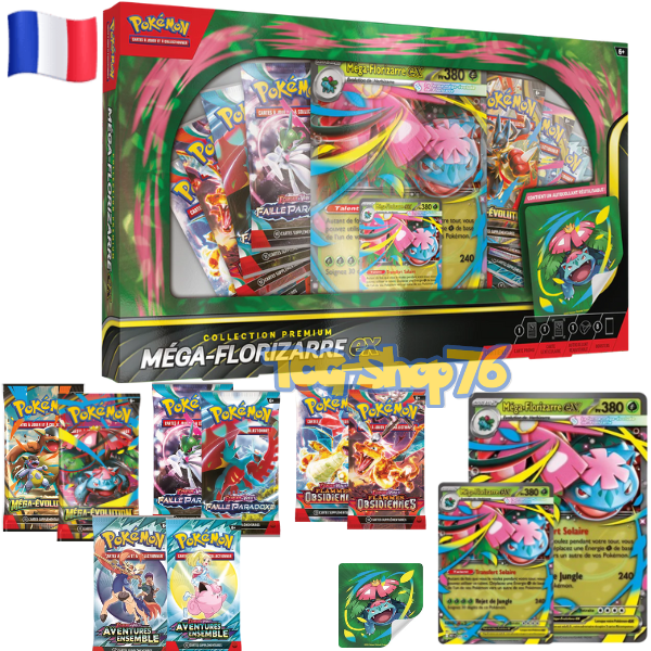 Coffret Pokémon Méga-Florizarre EX (FR) — 8 boosters + carte Jumbo — Neuf & scellé