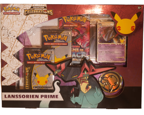 Coffret Pokémon Célébrations 25 ans FR – Lanssorien Prime – 2 Boosters Célébrations plus 1 Booster Standard plus Carte Jumbo – Neuf scellé